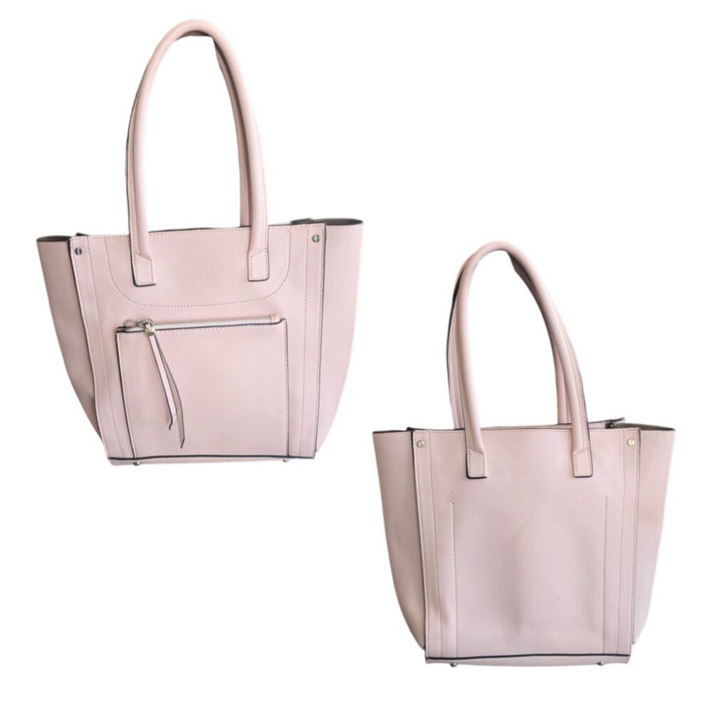 Pink Structured Tote Bag Black Trim Zip Top Shoulder Handbag